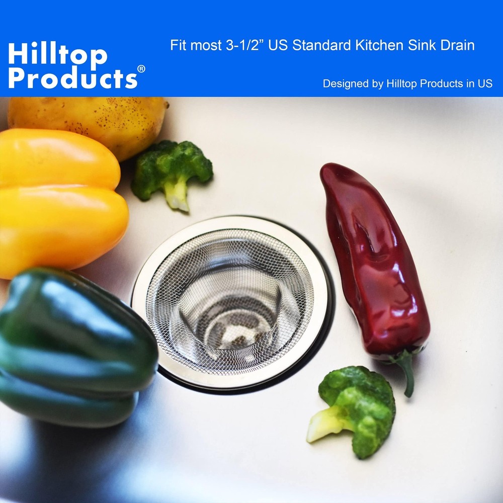 2 Pack - 4.5" Top / 3" Mesh Basket - Kitchen Sink Drain Strainer Silver