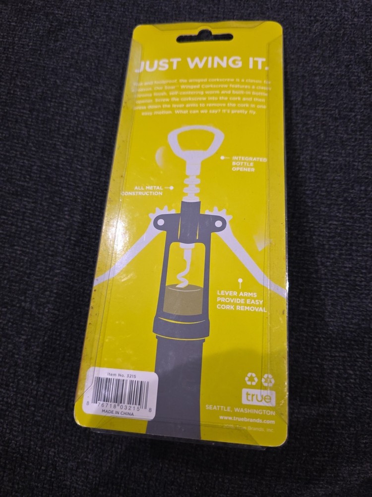 True Soar Matte Blue Winged Corkscrew, Self Centering Worm, Bottle Opener
