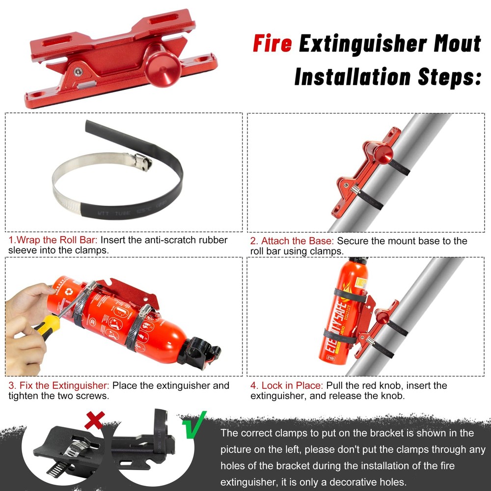 Quick Release Fire Extinguisher Mount - Aluminum Adjustable UTV Roll Bar Fire