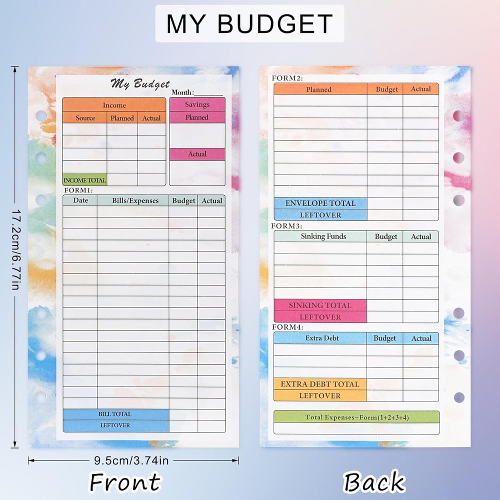 Toplive 3 Pack A6 Planner Refill Paper & Budget Sheets, 3 Pack, Colorful