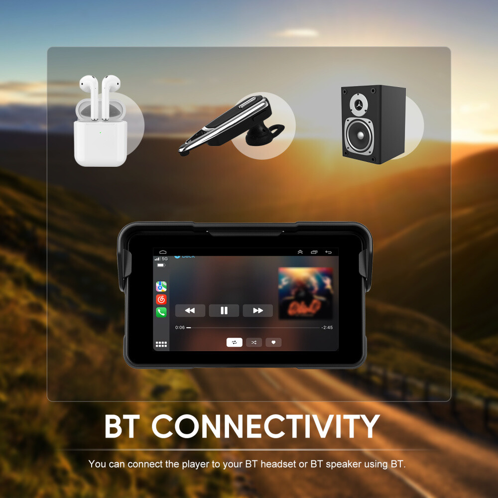5" Waterproof Motorcycle Navigator Portable Wireless CarPlay Android Auto Screen