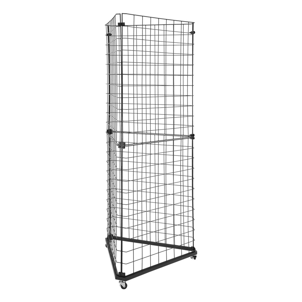 Triangle Wire Grid Display Stand with Casters - Stable Corner RackUSUS