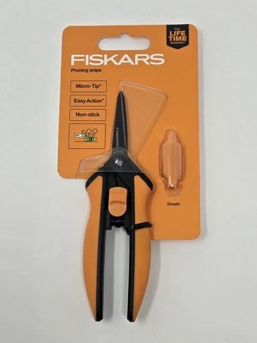 Fiskars Pruning Snips Micro-Tip Easy Action Non-Stick Orange Black