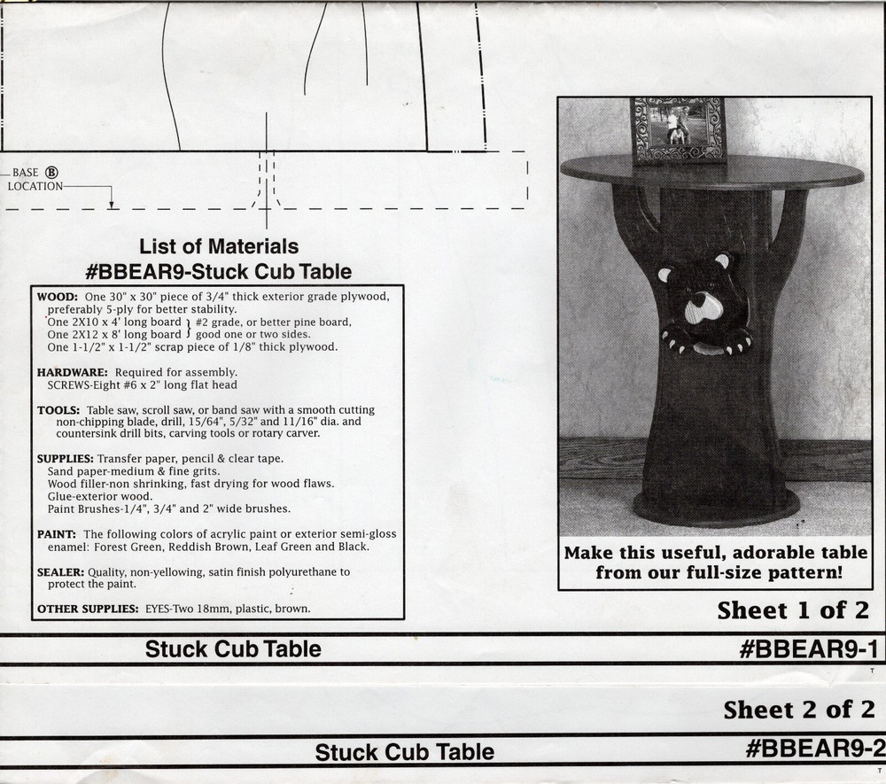 "Stuck Cub Table" The Winfield Collection Woodcraft Pattern # BBEAR9 FREE SHIP