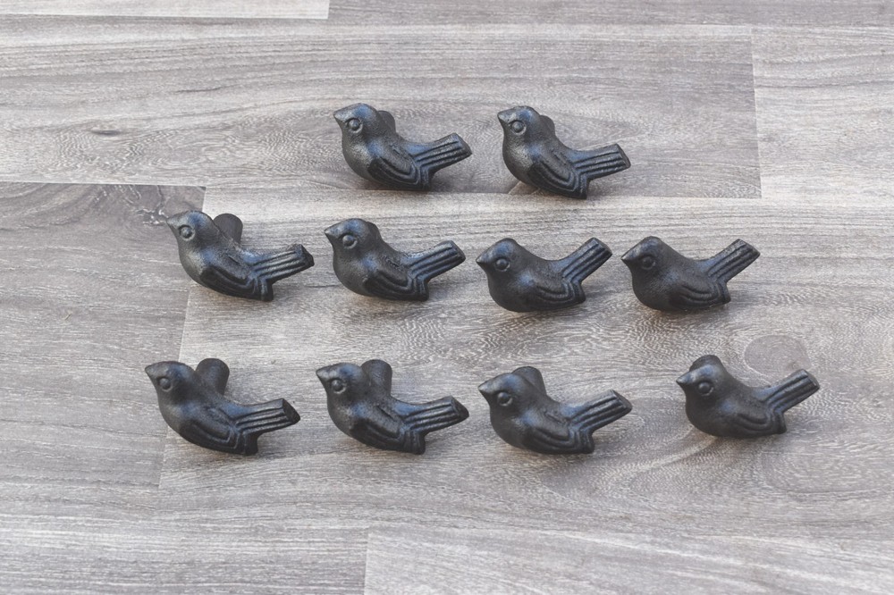 Cast Iron Knobs BIRD cabinet drawer Vintage door handles pull rustic 10 pcs