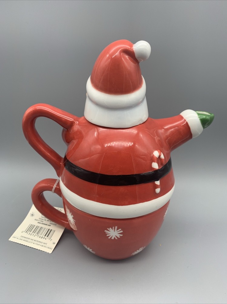 Hallmark Santa Teapot with Cup 3 Part Stack 7.5" Tall New W/ Tag