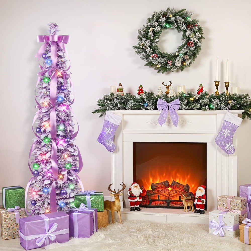 Pop Up Christmas Tree Decorations Artificial Collapsible Tree with Lights 8Mo...