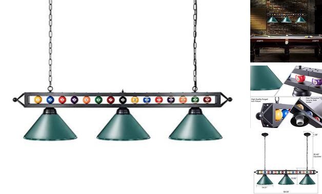 59" Pool Table Light, 3 Lights Hanging Pool Table Lighting, Adjustable Green