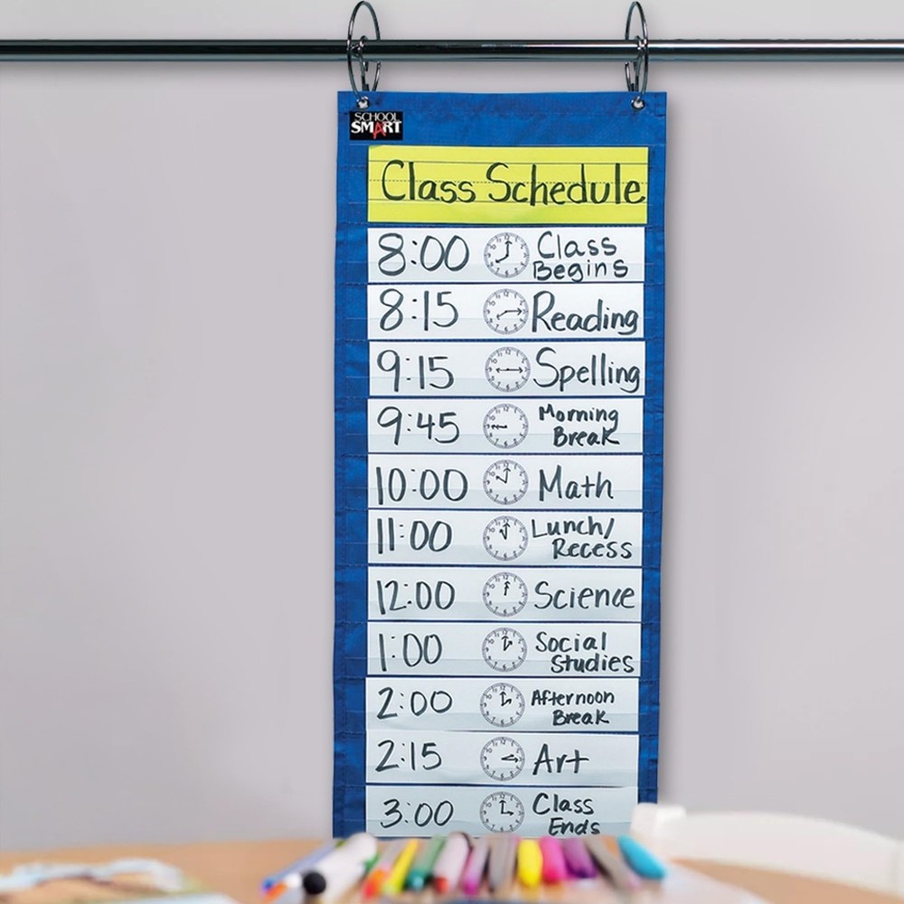 School Smart Classroom Schedule Pocket Chart - 14 Pockets, Cards & Guide