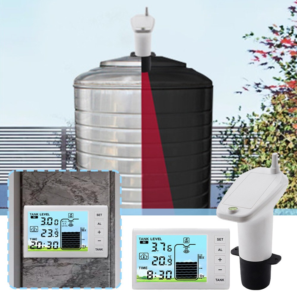 Wireless Ultrasonic Water Level Indicator Gauge Temperature Sensor Time Display