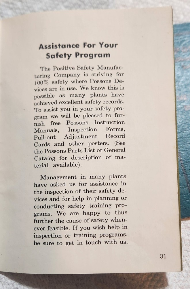 1959 & 1968- Possons Pullback Safety Devices Maintain Adjust Die Setting Manual