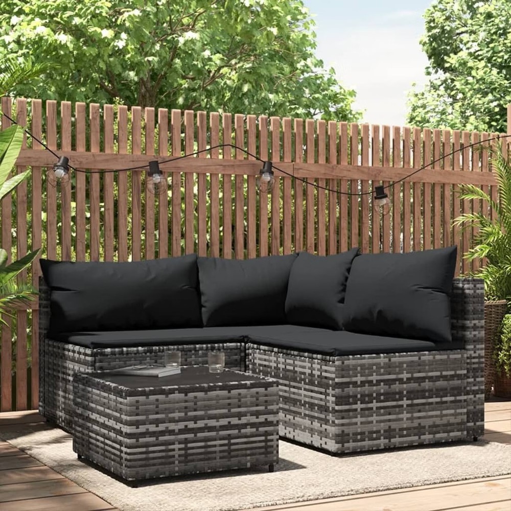 Patio Lounge Set Grey Poly Rattan Medium Adjustable Feet