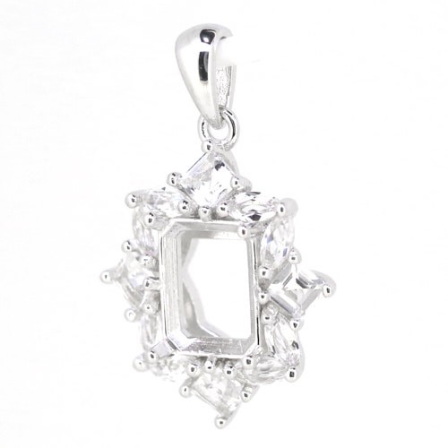 Sterling Silver Semi Mount Pendant Setting OCT 9x7mm