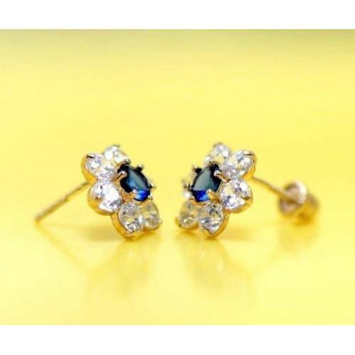 14k Yellow Gold Flower CZ Stud Earrings