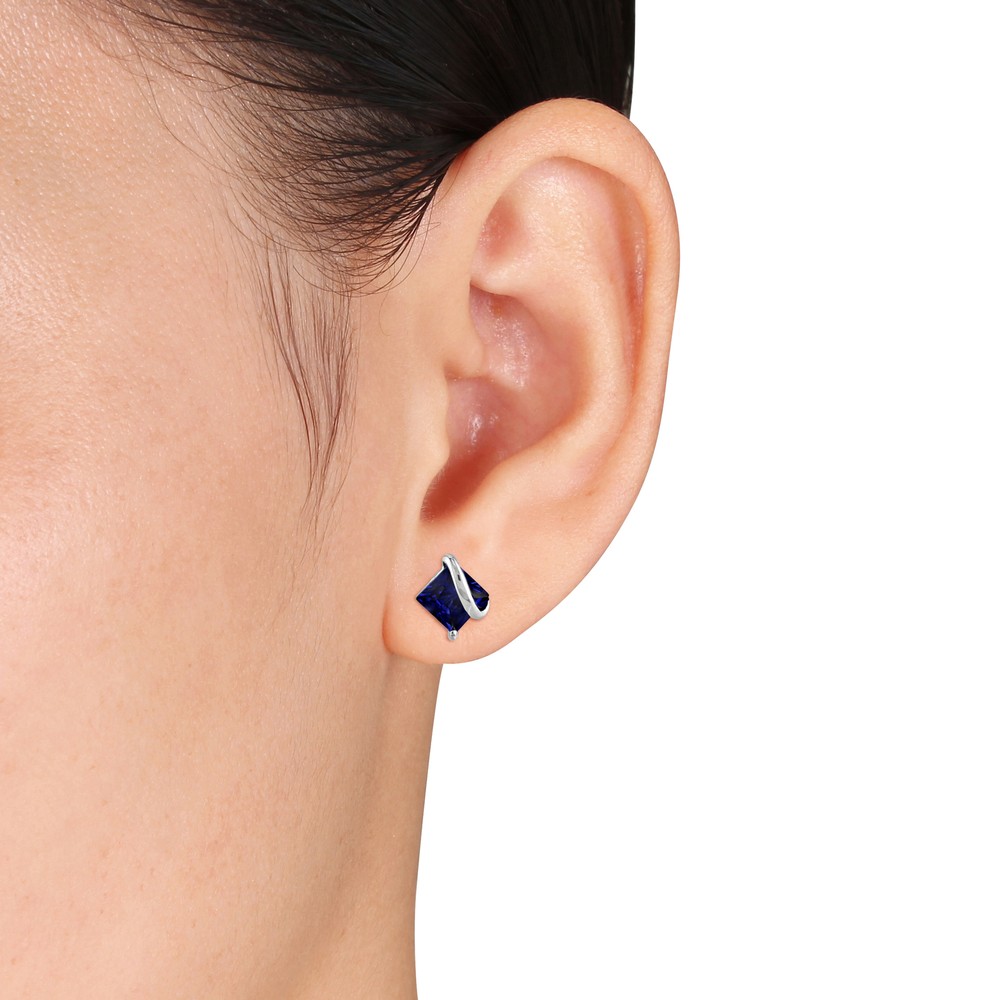 Amour Sterling Silver Created Sapphire Stud Earrings