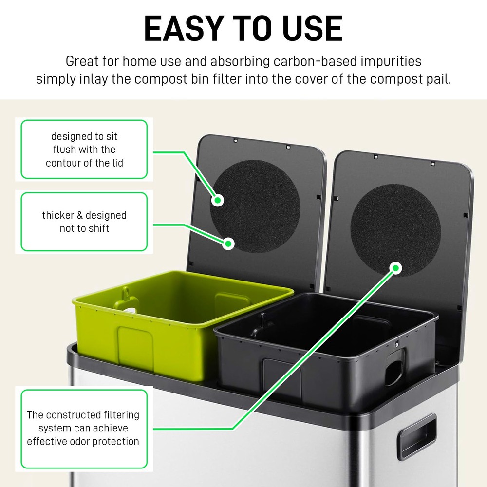 Round 6.7" Kitchen Compost Bin Charcoal Filter Replacement Pail Carbon Filter