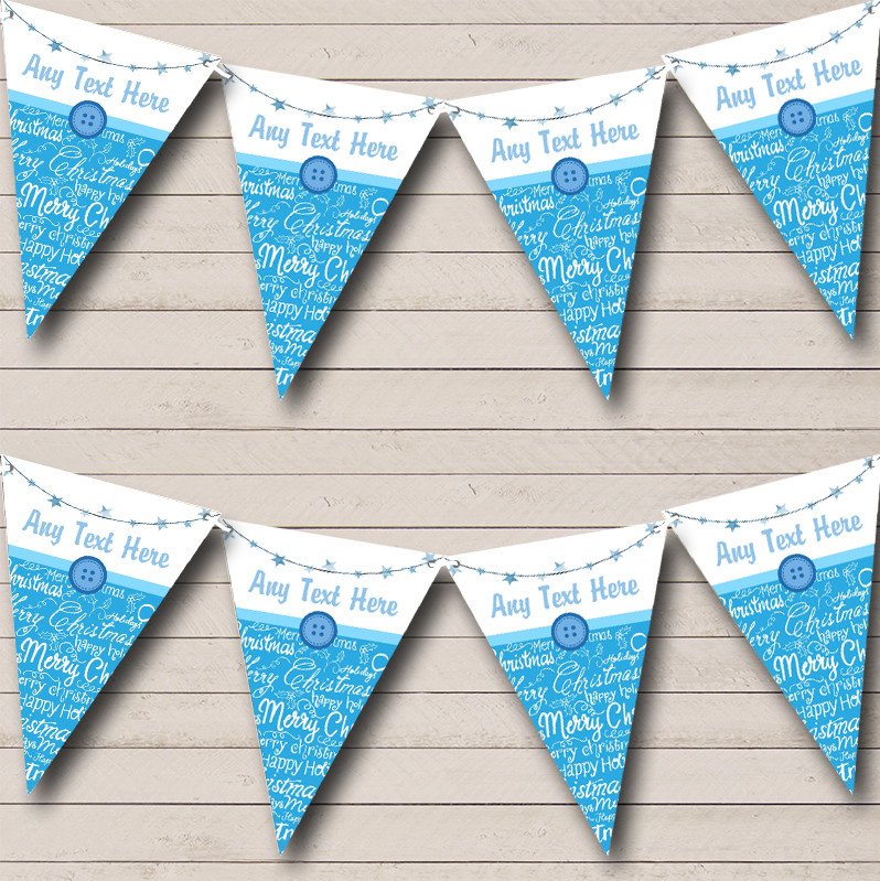 Party Banner Bunting Xmas Script Blue Personalised Christmas