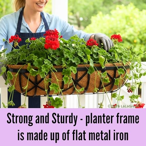 LaLaGreen 24 Inch, 2 Pack Railing Planters with Adjustable Mounting Brackets –