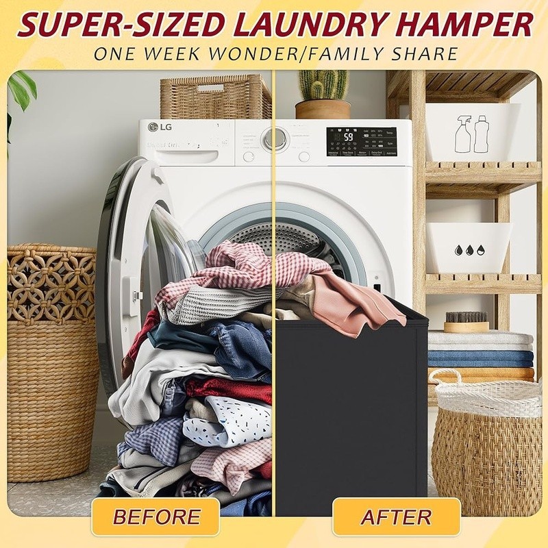 Large 150L Laundry Hamper W/ Lid 2 Section Compartment Durable Storage Basket US