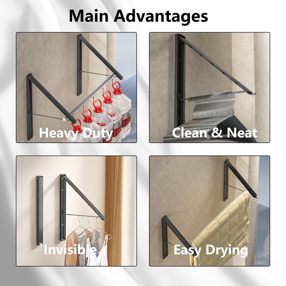 Dr.DJ Clothes Drying Rack with Rod, Wall-Mounted Retractable & Foldable Cloth...