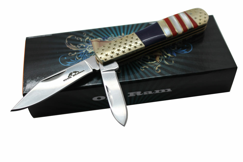 Two Blade Manual Folding Trapper Pocket Knife American Handle