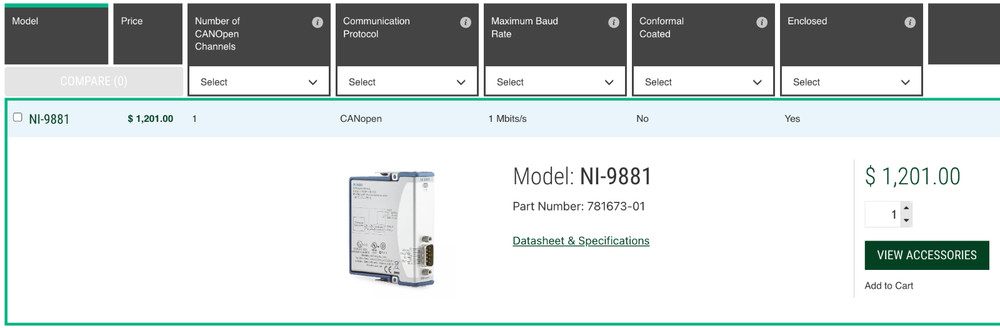 National Instruments NI 9881 cRIO CANopen CAN Interface Module