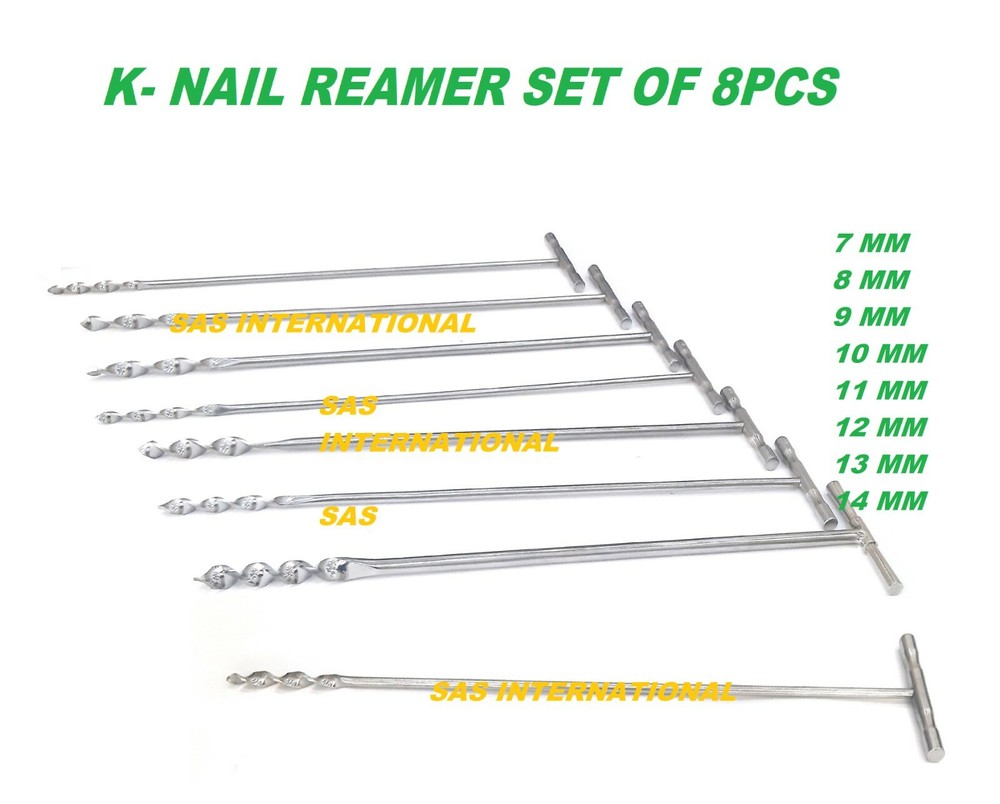 Orthopedic K-Nail reamer Solid Handle Different Size 8 PCs Set orthopedics Instr