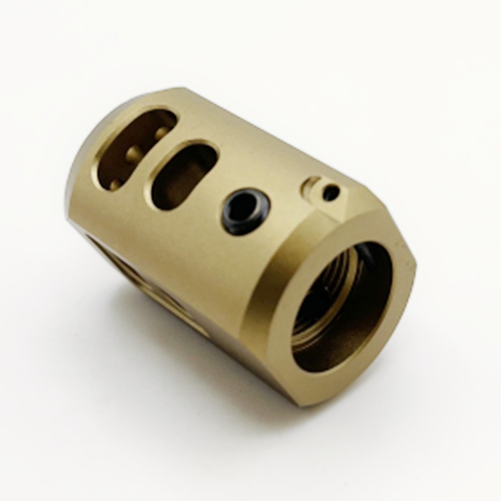 Top Flat 1/2×28 Thread Muzzle Brake Anodized For 9mm Glock Tan Color