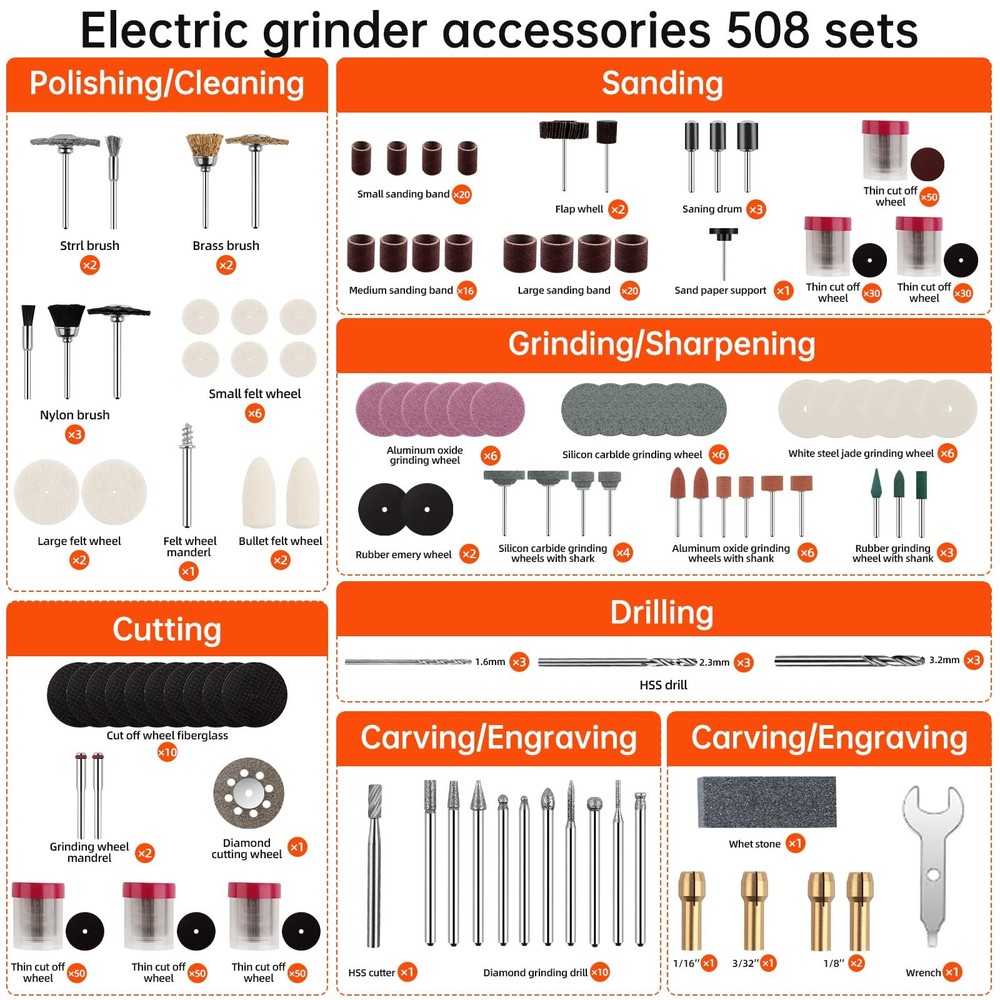 508-Piece Rotary Tool Accessory Kit,1/8" Multi-Purpose Rotary Tool Bits with ...