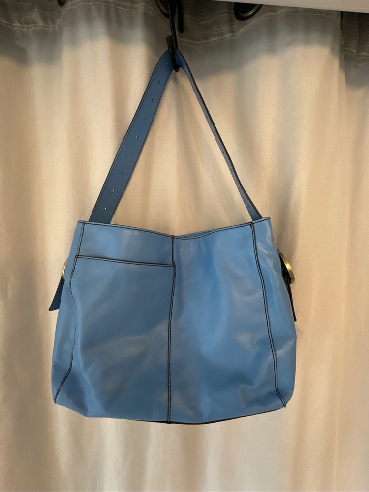 Hobo Genuine Leather Shoulder Bag With Adjustable Strap Sky Blue