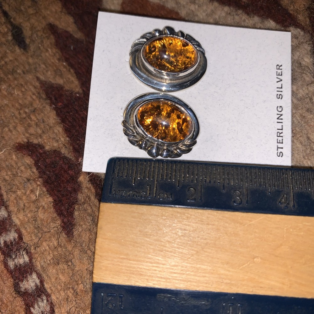 Native American Sterling Silver Amber Post Earrings