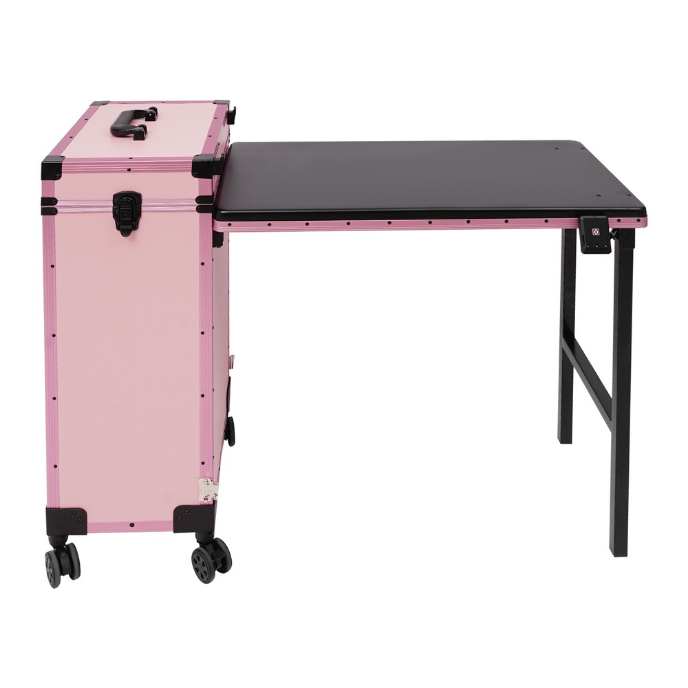 Rolling Makeup Case With Mirror Light Bluetooth Speaker Black Pink Lockable