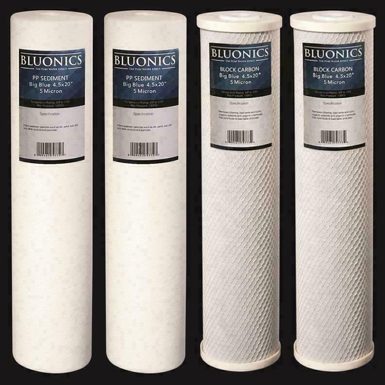 BLUONICS Carbon Block & Sediment Water Filter 4pcs 4.5" x 20" Cartridge