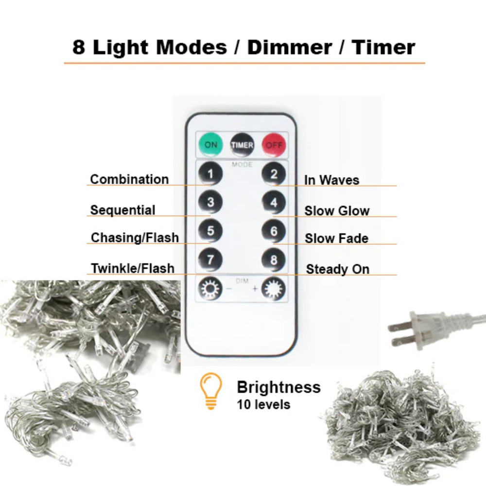 Elegani 300 LED Multicolor Curtain String Light with Remote, 8 Modes, 9x9ft