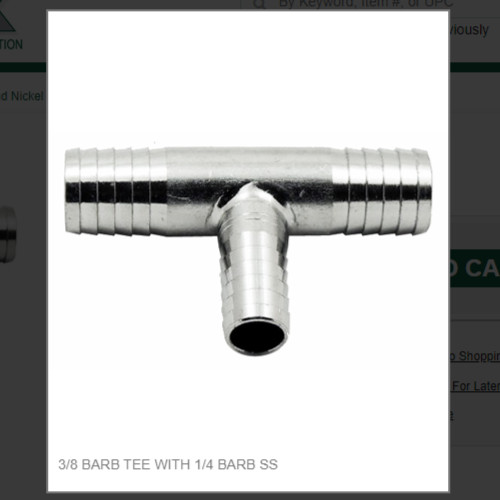 3/8 BARB TEE WITH 1/4 BARB SS # 9008