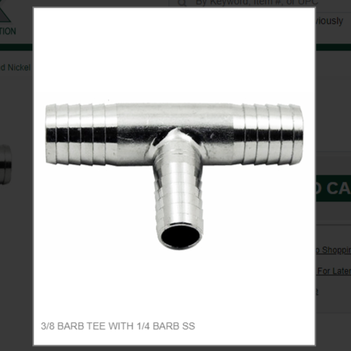 3/8 BARB TEE WITH 1/4 BARB SS # 9008