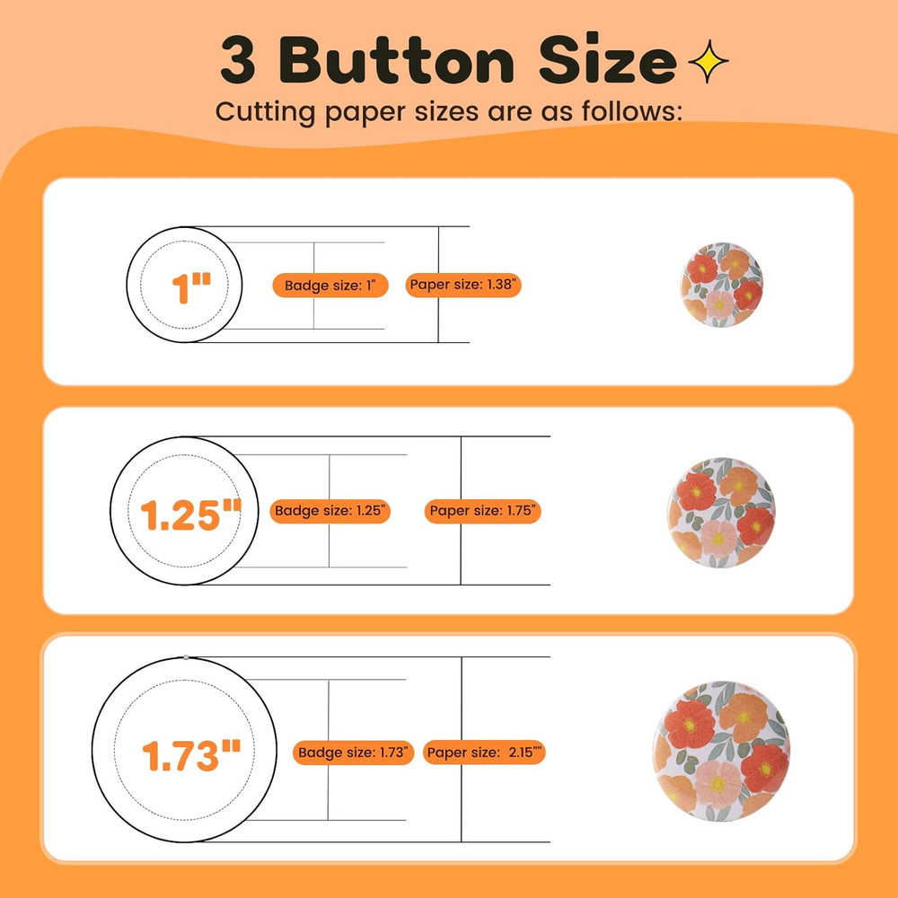 DIY Button Maker Kit - 25+32+44mm with 300 Plastic Backs for Custom Pins