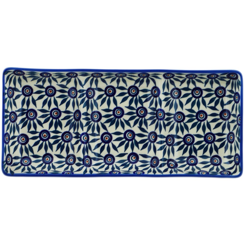 Polish Pottery Divided Dish 14" Peacock Train UNIKAT