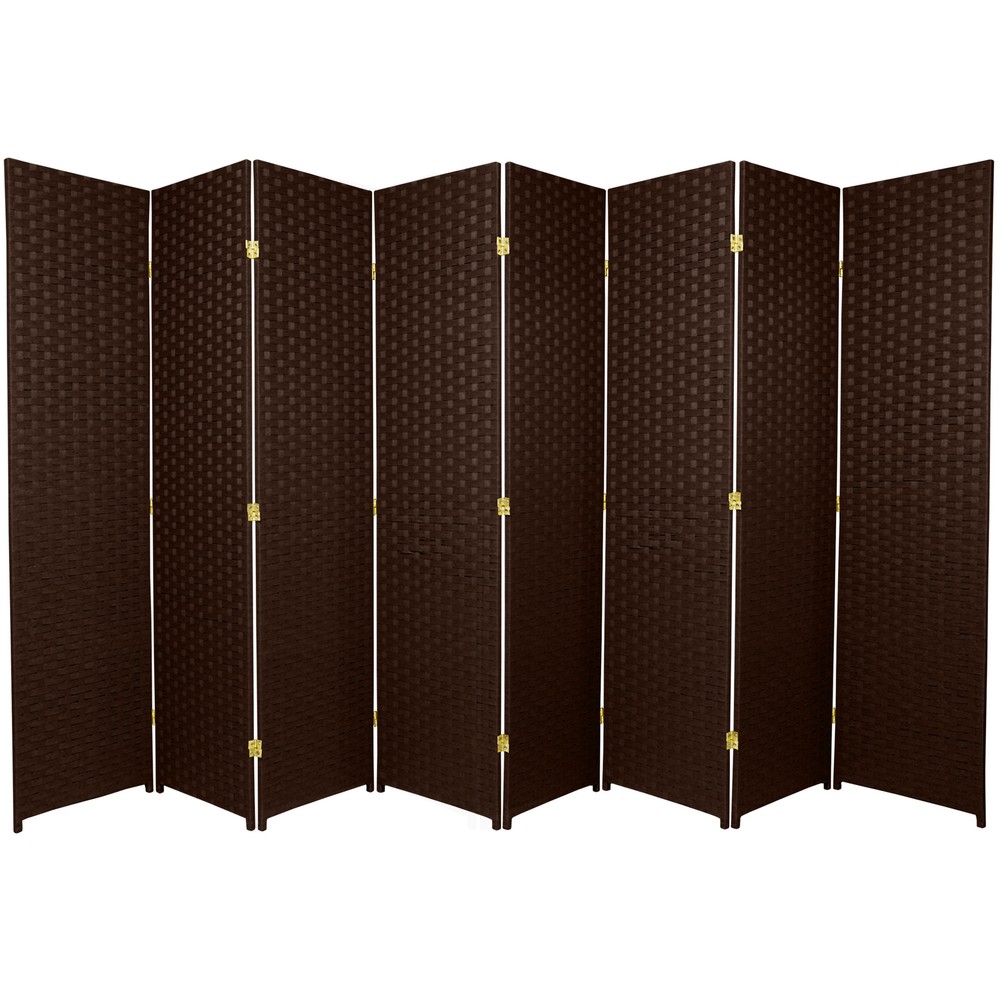 6 ft. Tall Woven Fiber Room Divider - 8 Panel - Dark Mocha