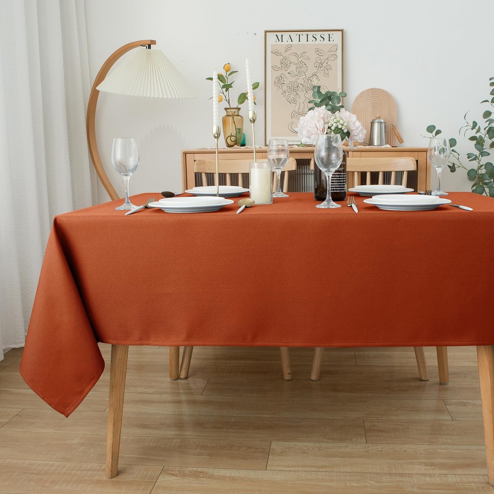 2 Pack Fall Tablecloth Textured Fabric 60x108 Inch Rectangular, Rust Thanksgi...