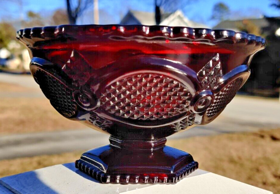 Avon Ruby Cape Cod Glassware 1876 Open Footed Candy Dish 6 1/8"