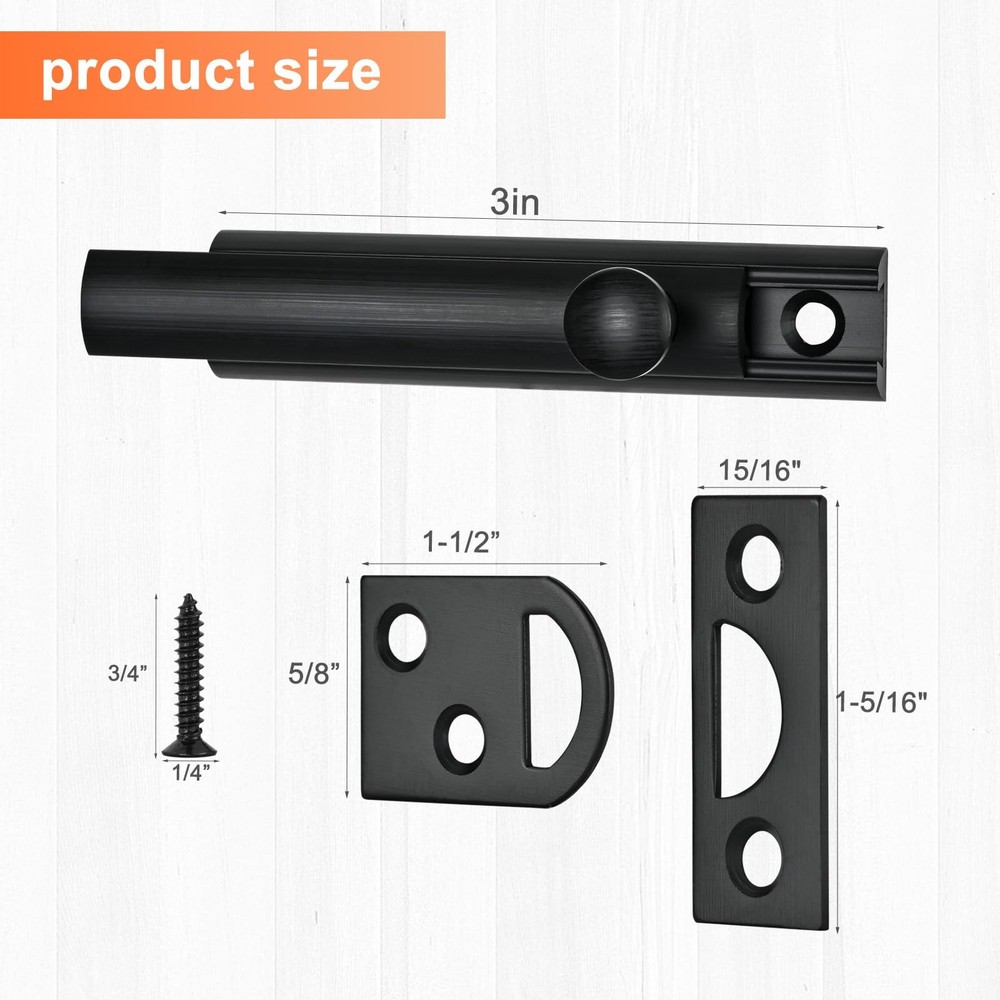 KOVOSCH 2 Pack Solid Brass Surface Bolt 3 Inch, Heavy Duty Concealed Slide Su...