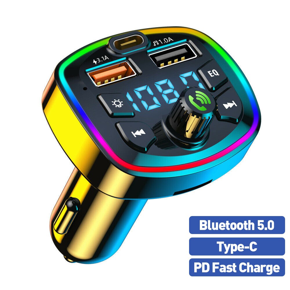 Car Kit Bluetooth 5.0 Wireless FM Transmitter Adapter 2USB PD Charger Hands-Free