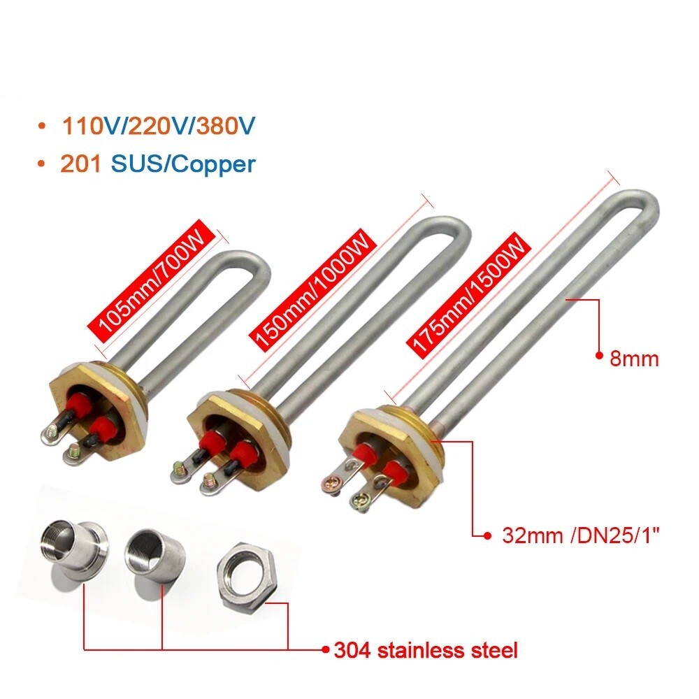 DN25/32mm Electric Heating Element 1 In 110V 220V 700W 1000W 1500W Boiler Heater
