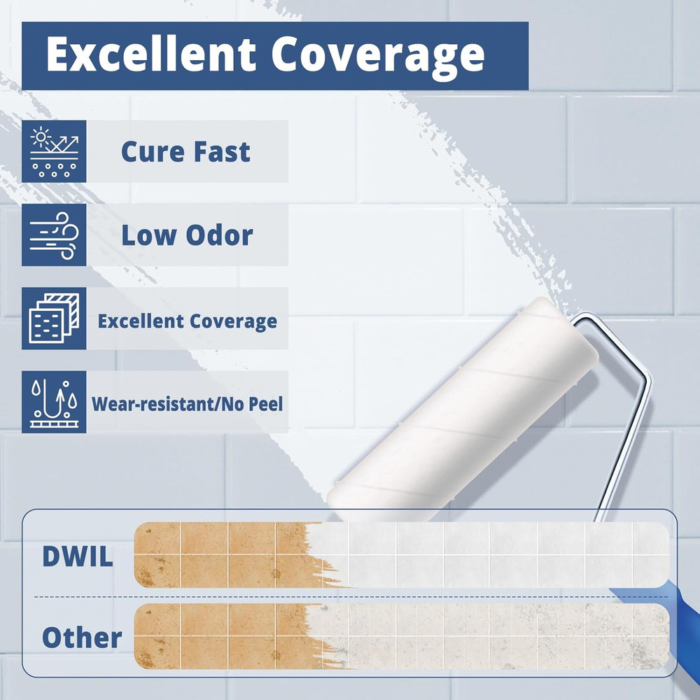 Easy Tub & Tile Refinishing Kit - White Water-Based Paint & Tools, 35oz