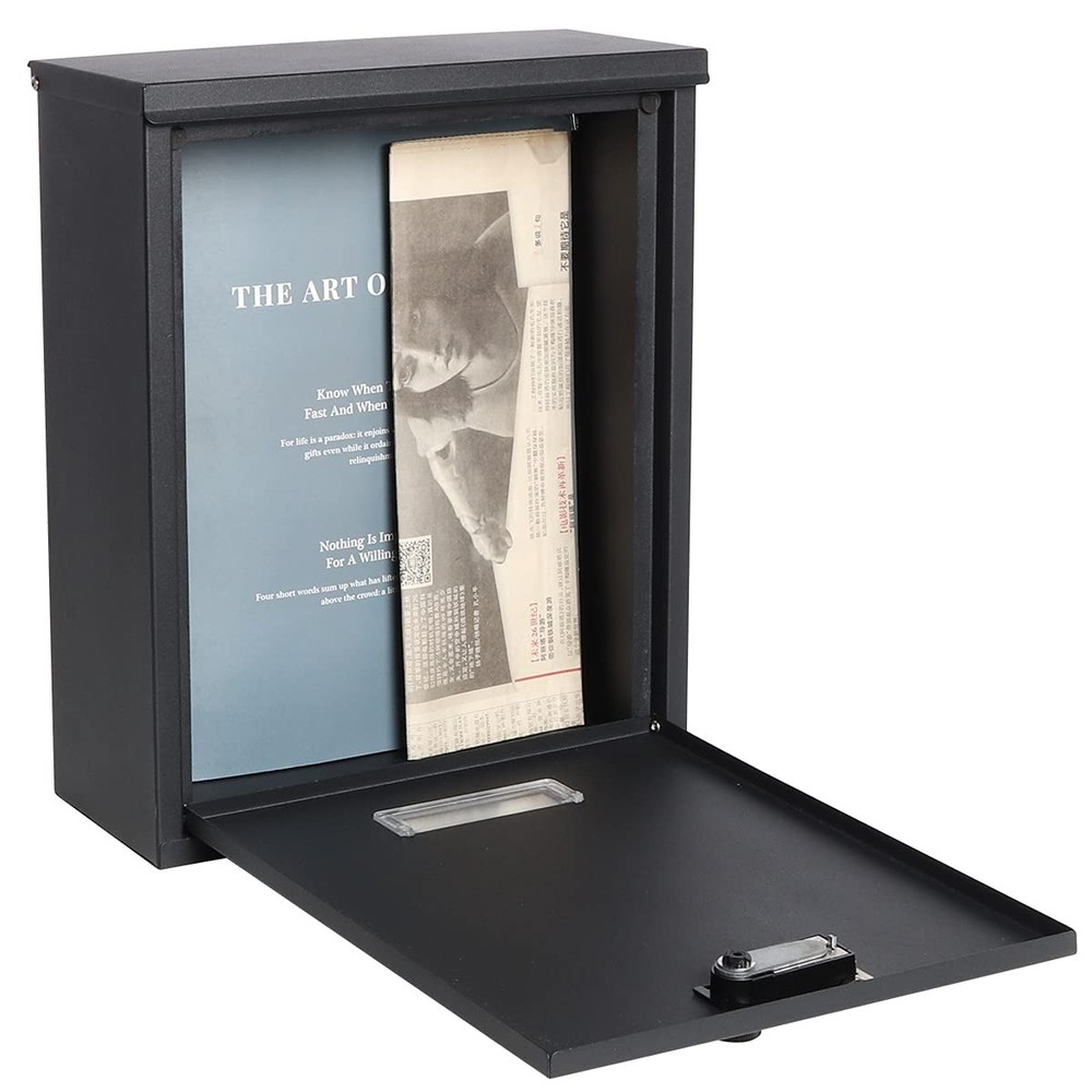 Locking Mailbox Wall Mount Combination Lock Drop Box Large Capacity Black NEW