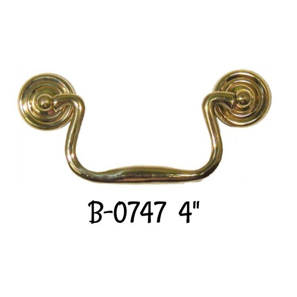 4" Queen Anne Style Drawer pull Polished Cast Brass - Brass Bail Pull