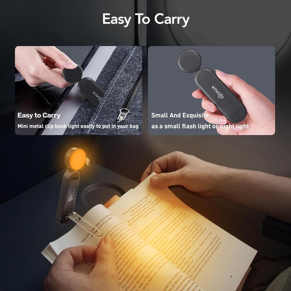 USB Rechargeable Book Light, Blue Light Blocking, Amber Clip-On Bookmark Shaped
