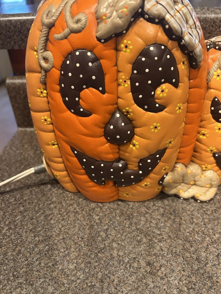 Ceramic Light Up Halloween Jack-O-Lantern Pumpkin Patch Light double Sided