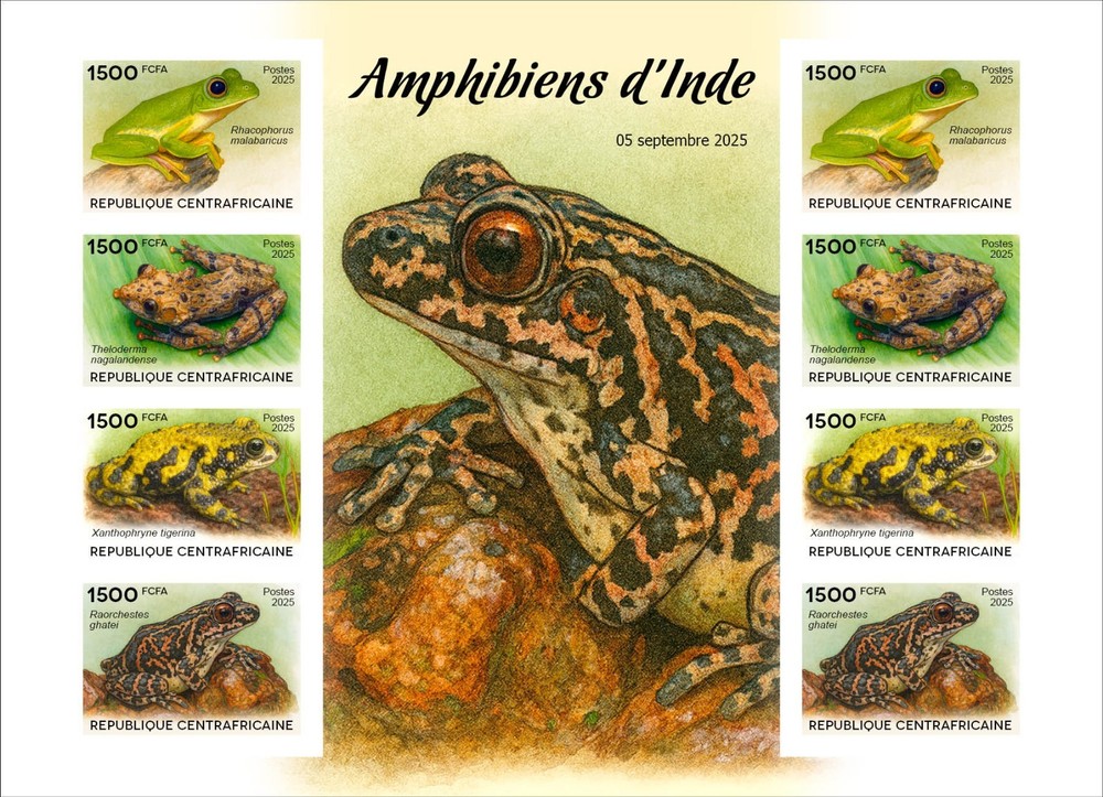 CENTRAL AFRICAN 2025 MS8V - INDIA INDIAN FROGS - FROG TOAD TOADS - MNH